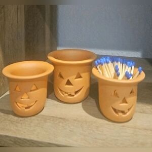 3 Pc Terra Cot Jack-O Lantern Plant Pots